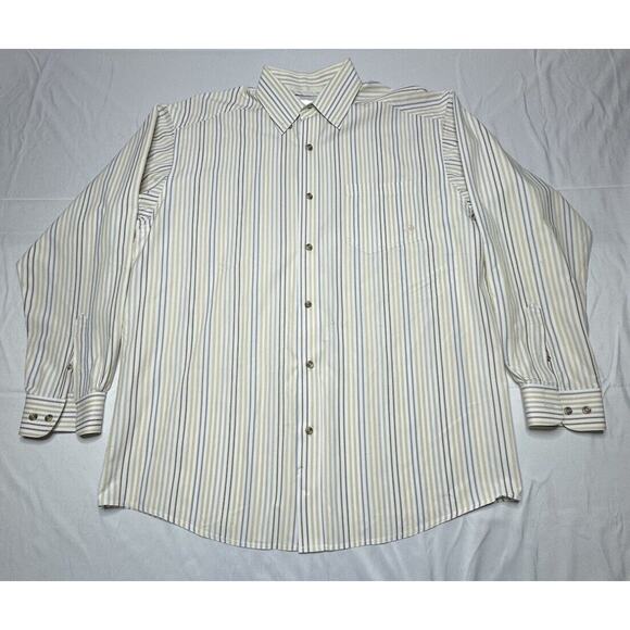 Ariat Men's Cream Blue Yellow Striped Long Sleeve Button Up Shirt - Size L - Picture 1 of 5